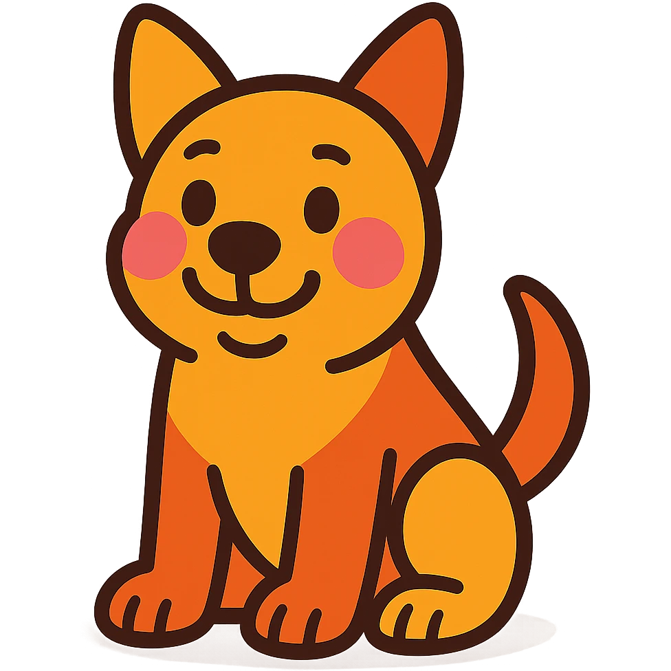 A shy smiling dog with blushing pink cheeks, vibrant toon style, transparent background. emoji