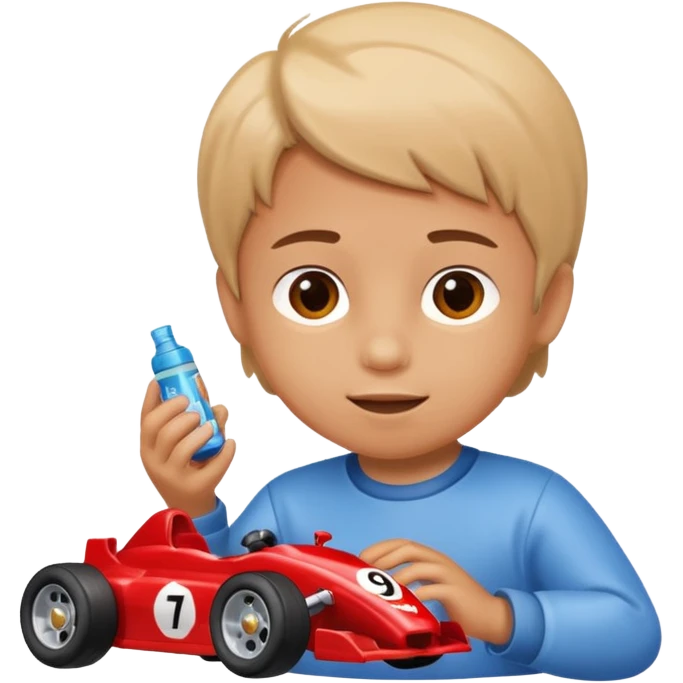 child playing with formula 1 toy car emoji