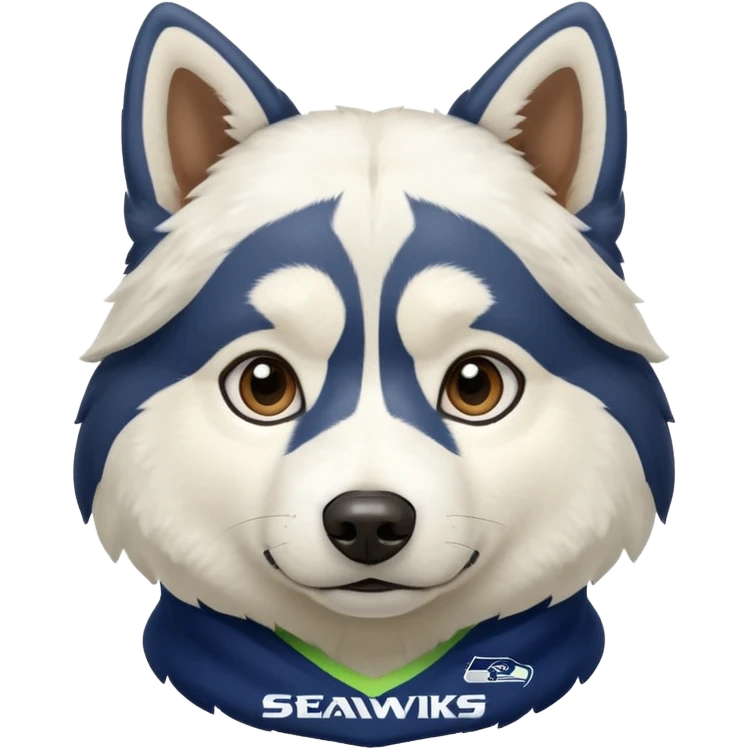 White  brown husky with Seattle Seahawks gear emoji