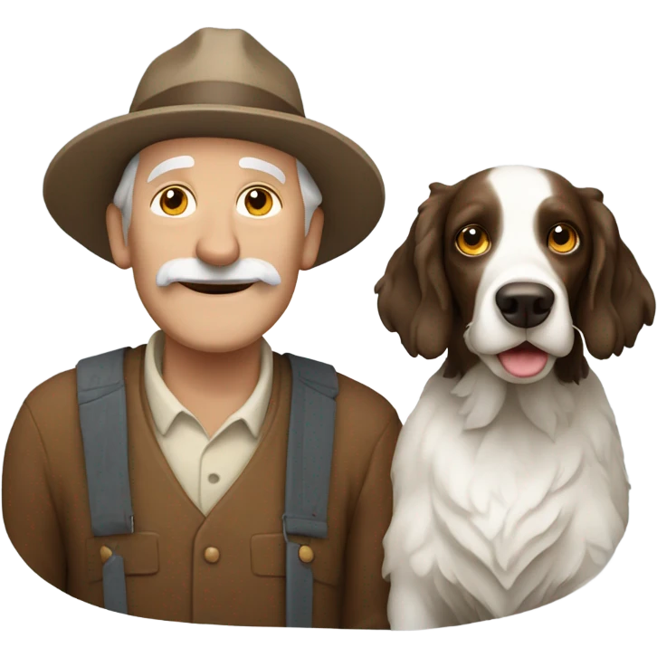 Old farmer man with springer spaniel no hat emoji
