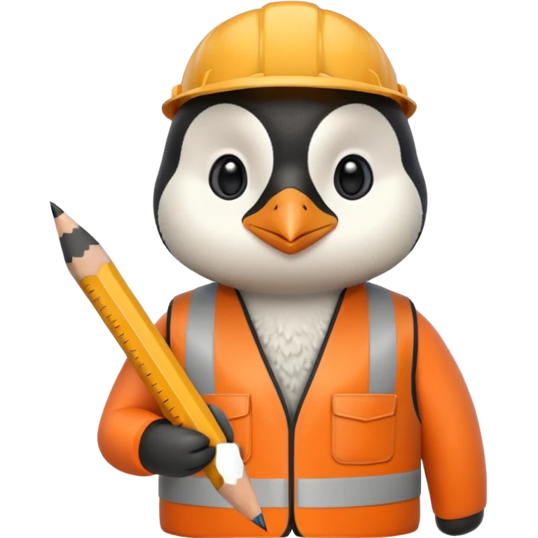 worker penguin wearing orange west holding a pencil emoji