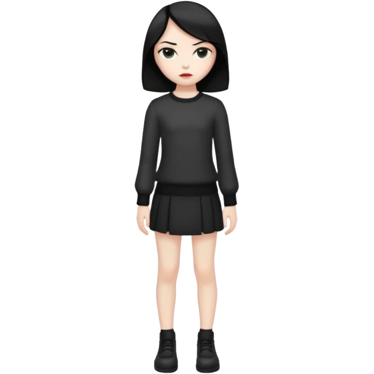 fille  en entier cheveux mi long noir et lisse super mechant emoji