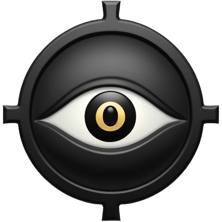 Minimal emoji, gothic religious relic made of matte black metal, engraved eye symbol above a number 8, ancient sacred fashion artifact aesthetic, sculptural form, no glow, no neon, flat emoji style, centered, transparent background emoji