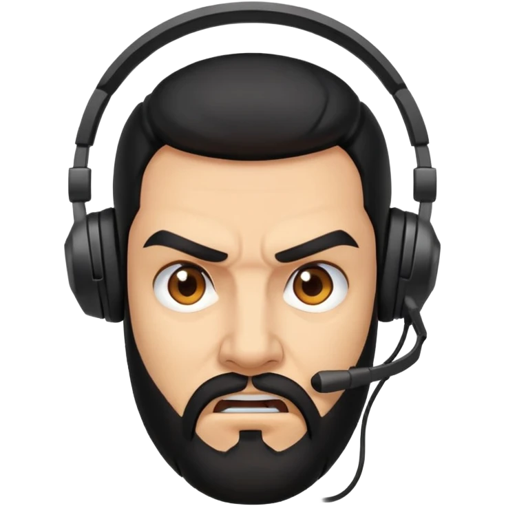 Angry man with black hair, brown eyes, black beard wearing a gaming headset emoji