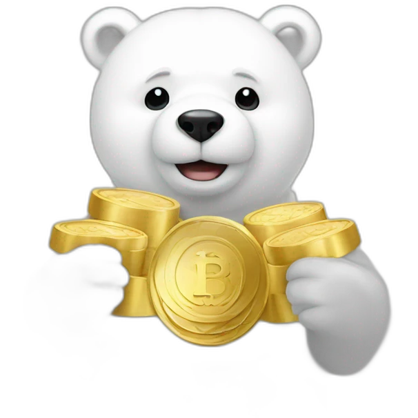 white bear with gold coin in hands emoji