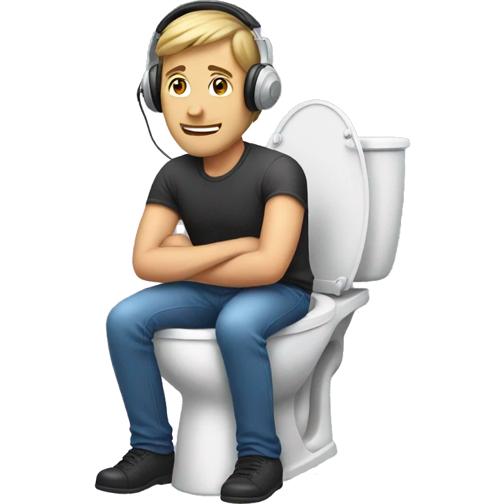 Man sitting on toilet wearing headset emoji
