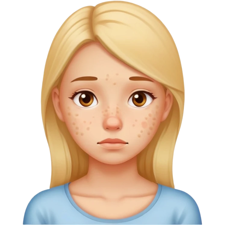 chica con acné en el rostro, expresión pensativa, fondo simple emoji