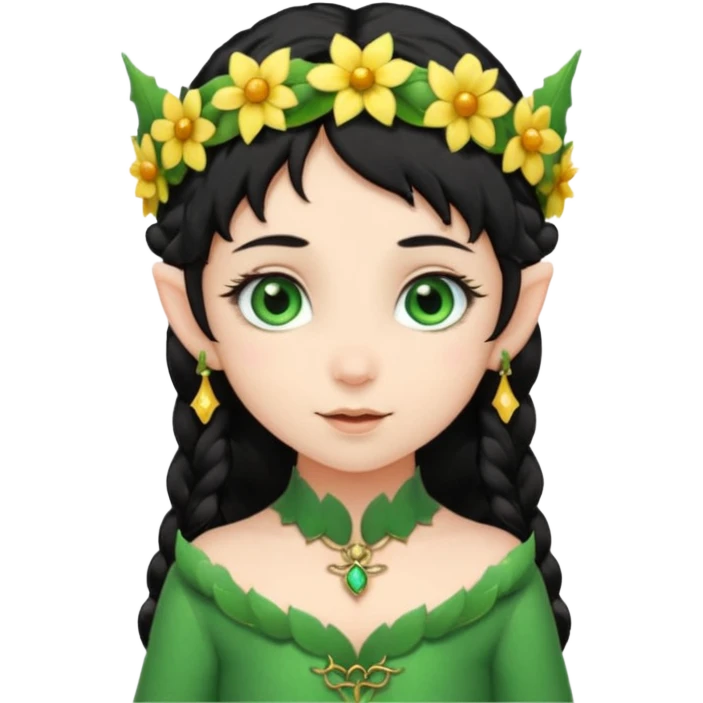 tiny Elf with Flower Crown, curley hair black emoji