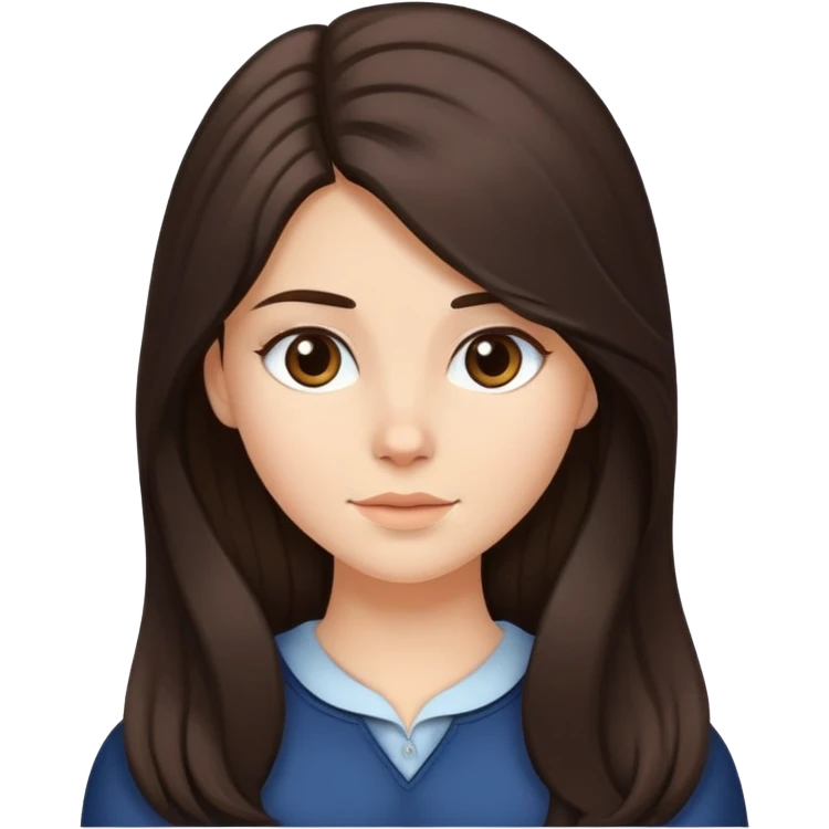 Caucasian girl with long voluminous dark brown hair with middle part, no bangs emoji