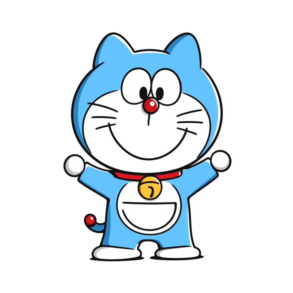 Doraemon, blue robotic cat with red nose and bell emoji
