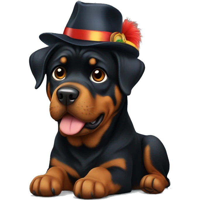 A Rottweiler with a funny hat emoji
