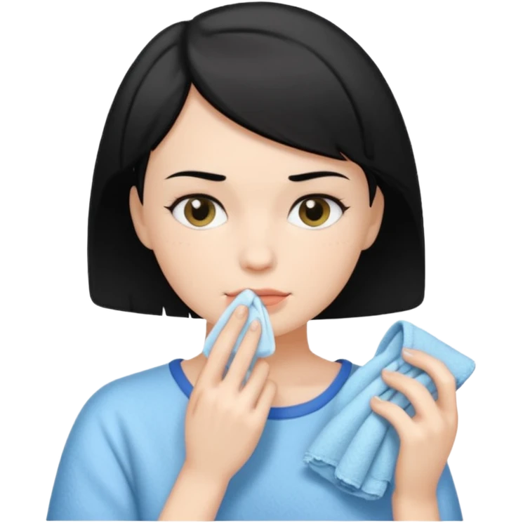 a white woman who has black short hair cleaning her face emoji