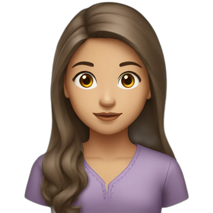 A young girl of Algerian origin with a round head, long brown hair and a small chin. emoji