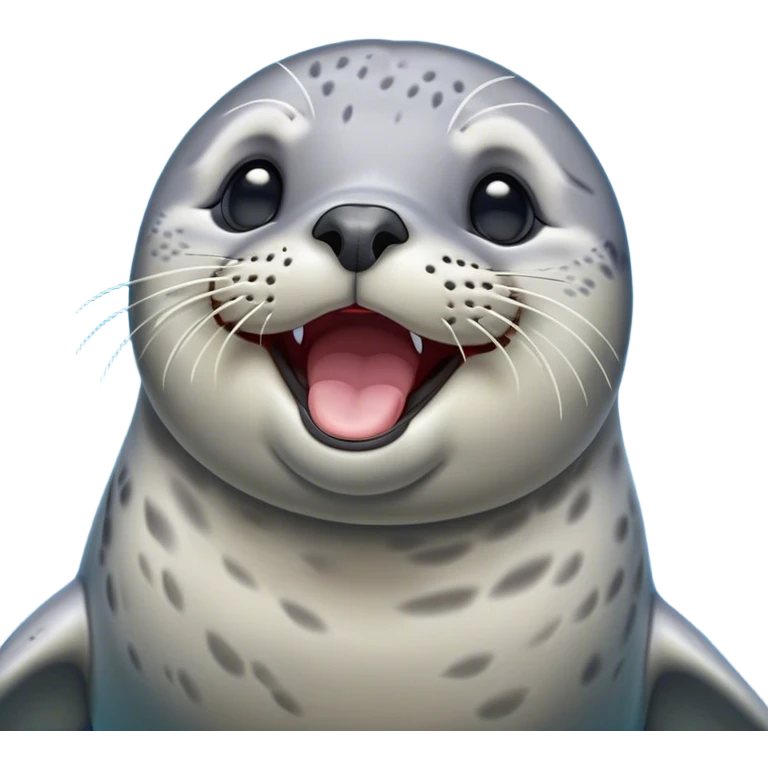 Cinematic Cute Yawning harbour seal Portrait Emoji, Head tilted slightly with a dramatic, wide-open yawn, showcasing a smooth, rounded body with gently drooping features and sleepy, half-closed eyes, Simplified yet irresistibly adorable features, highly detailed, glowing with a soft, cozy maritime glow, high shine, relaxed yet expressive, stylized with a dash of whimsical ocean charm, soft glowing outline, capturing the essence of a drowsy yet affectionate harbour seal that appears ready to stretch out for a nap! emoji