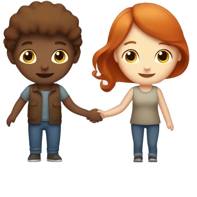 Read head girl and brunette boy holding hands  emoji