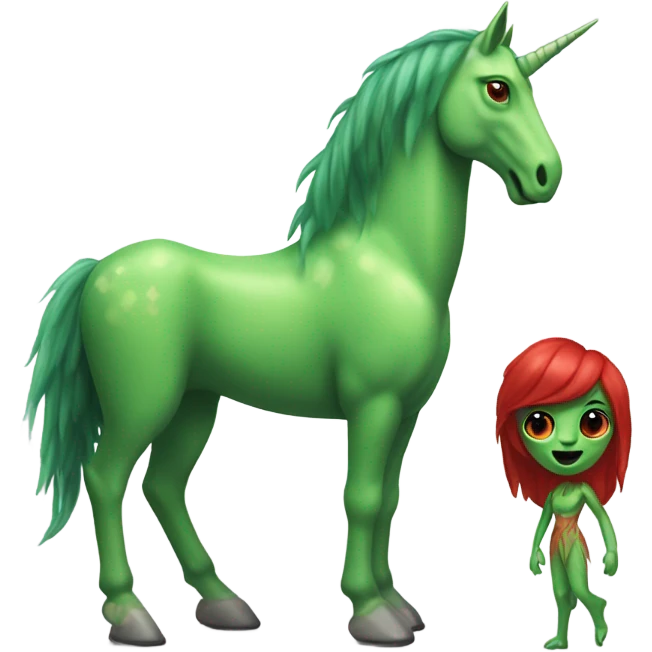 four-legged green unicorn white. a red amazon alien woman emoji
