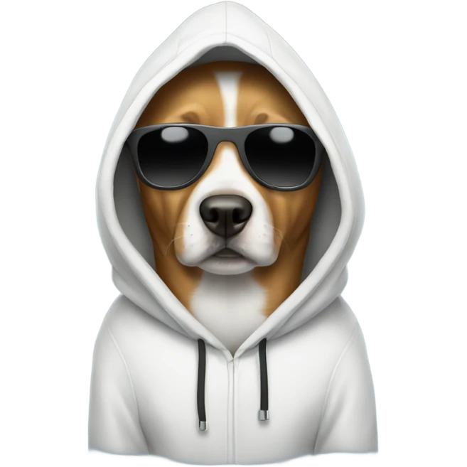 A dog with hood on and sunglasses  emoji