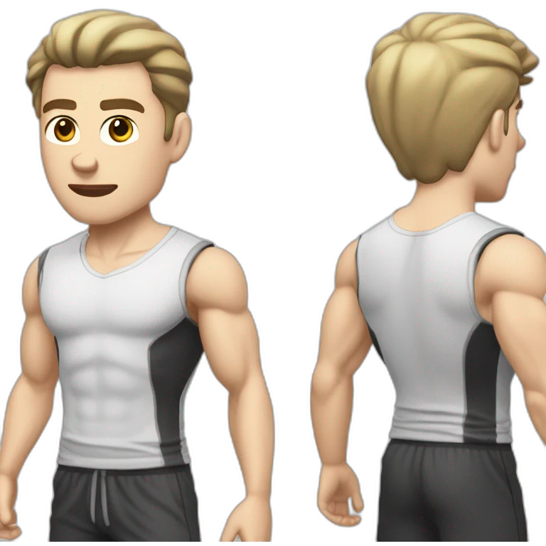 Confused Pale skinned Fit Man With the biceps and dark brown hair in black shirt, gray sports shorts and white Sneakers emoji