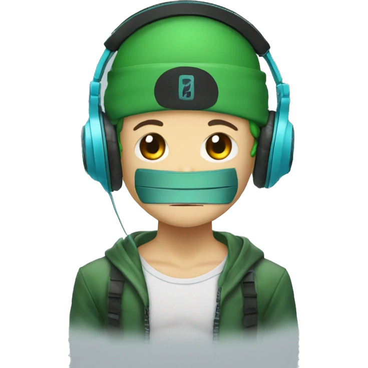 Zoro with light blue headphones in Front of Disk Jokey emoji