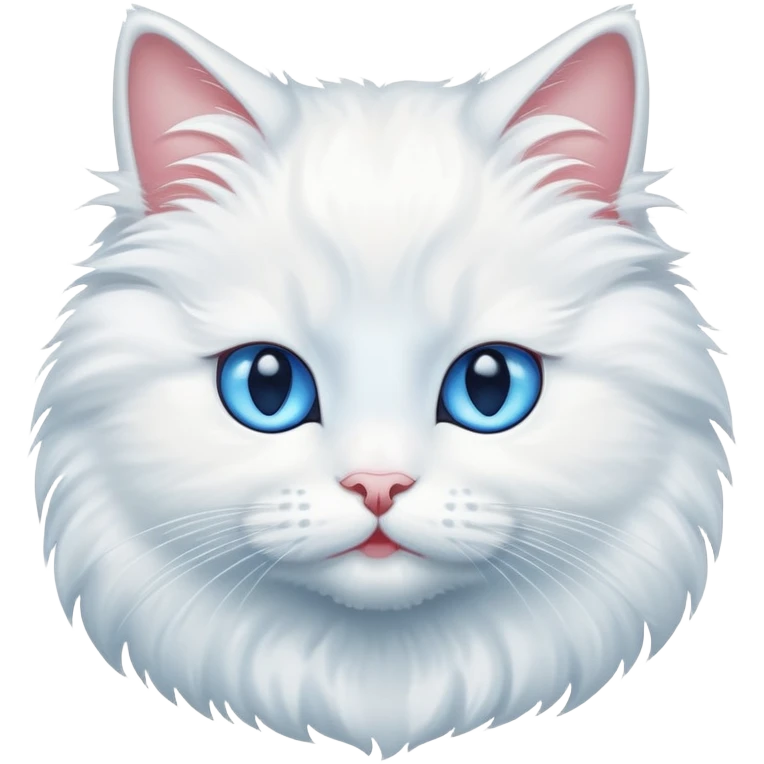 Fluffy white cat blue eyes no teeth emoji