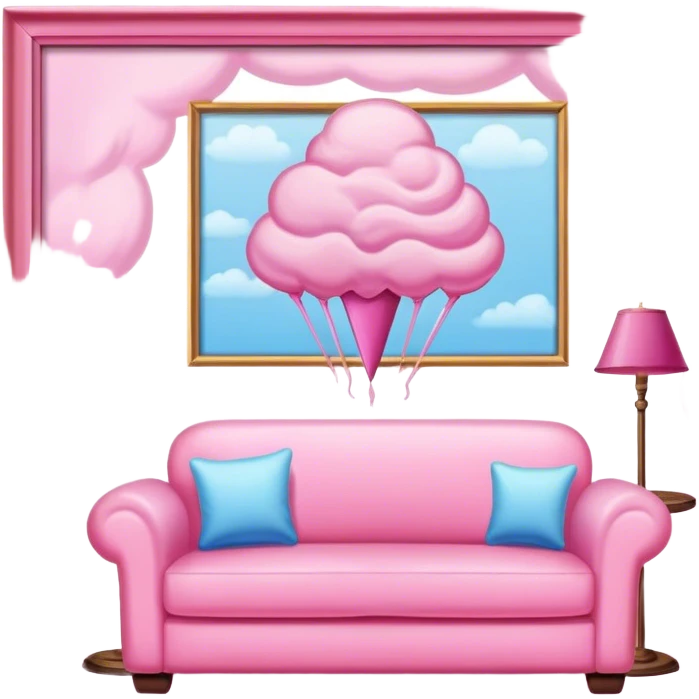 Living room in the color of pink cotton candy emoji