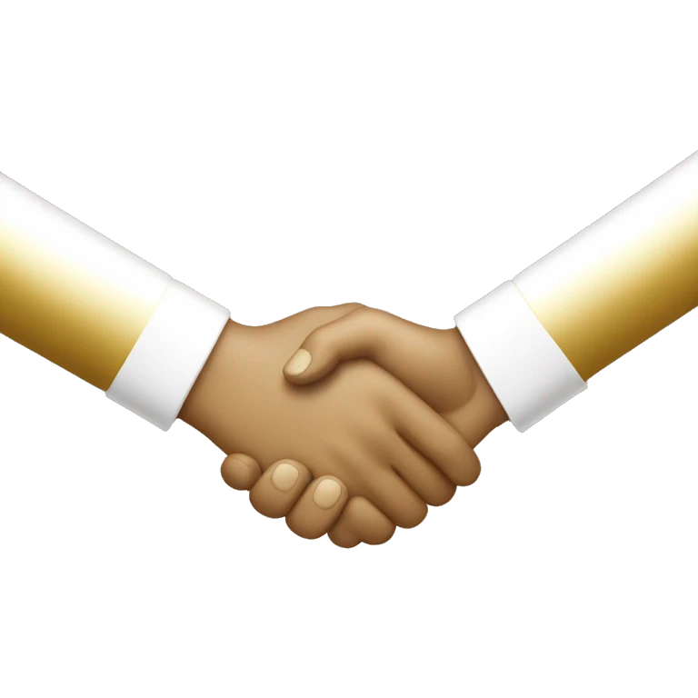 A refined handshake icon with a luxurious gold and white color scheme, symbolizing strong partnerships and effective teamwork. emoji