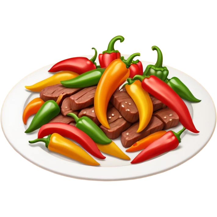 cooked meat saute object icon, beef strips with peppers, 3D cartoon, mobile game icon style, clean background, no text, no watermark
 emoji
