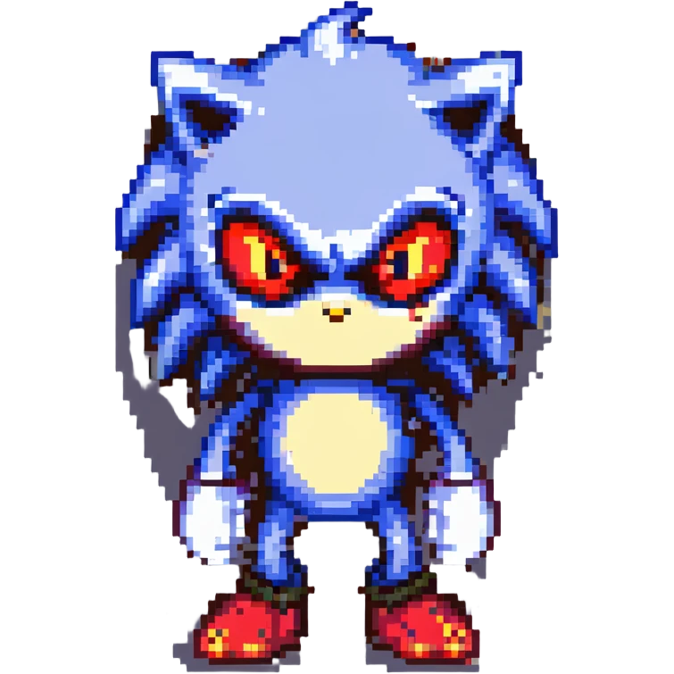 Sonic.exe, the creepy version of Sonic the Hedgehog, with red glowing eyes, sinister smile, and dark aura emoji