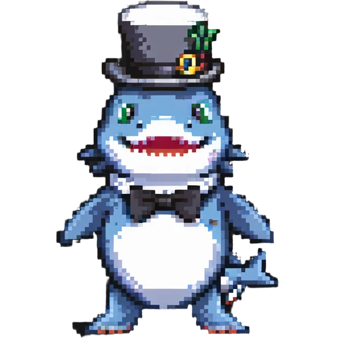 shark wearing a top hat and monocle emoji
