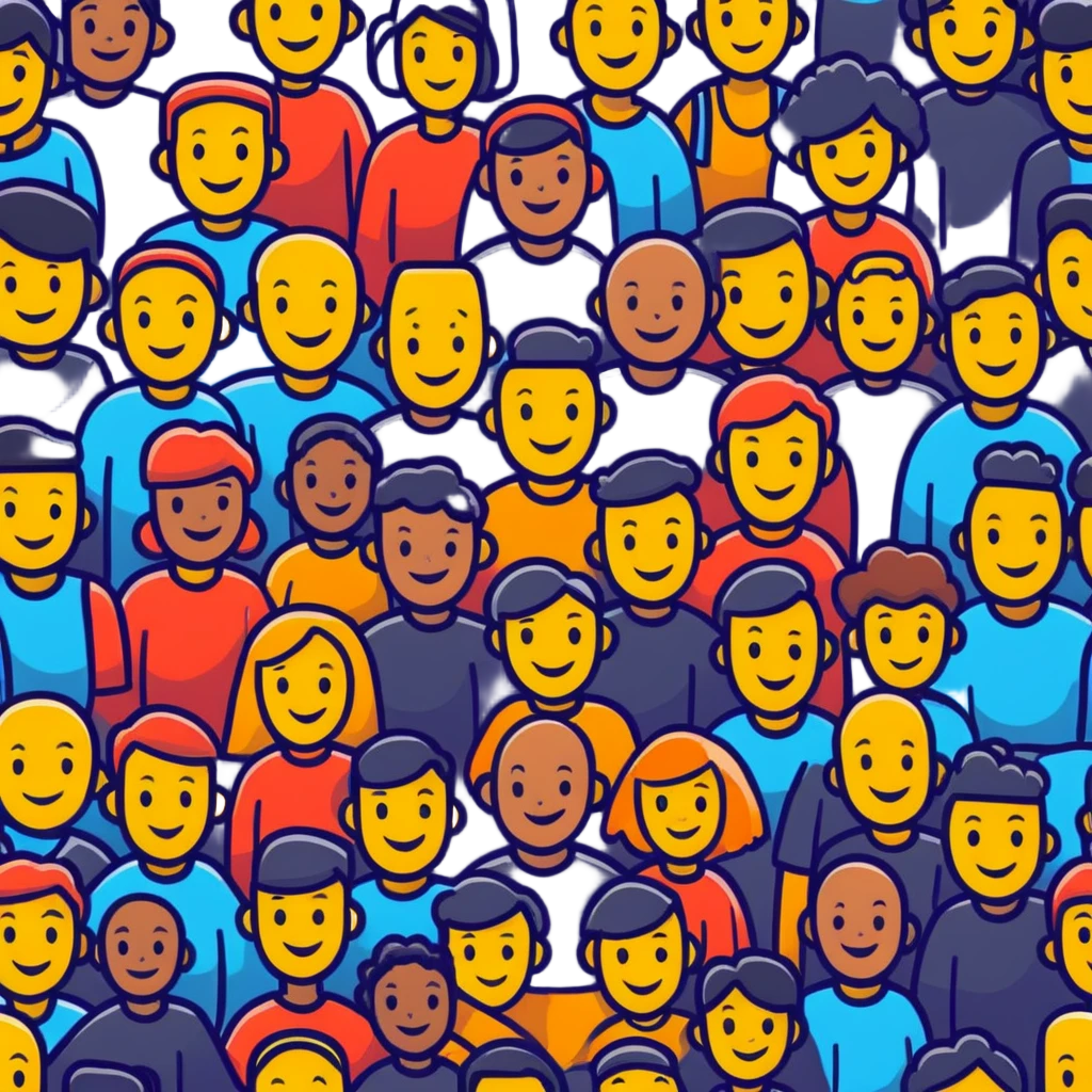 Group of diverse cheerful characters mingling and chatting emoji