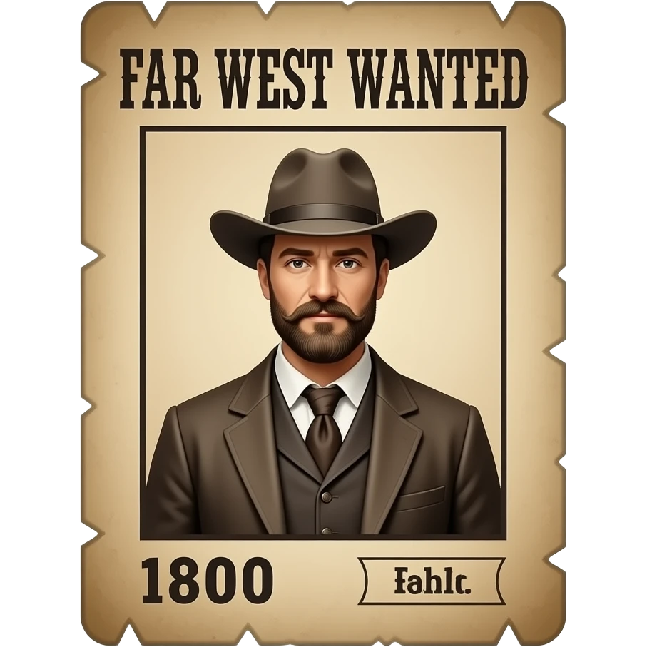 Wanted poster of a cowboy, old photo from 1800s, it will write, Far West Wanted emoji