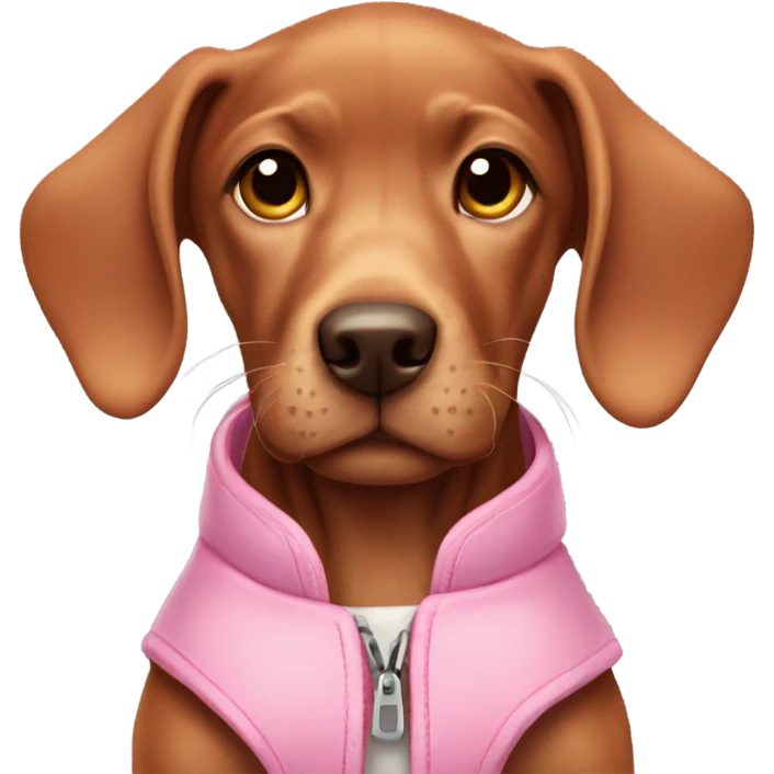 Viszla puppy wearing a pink vest emoji