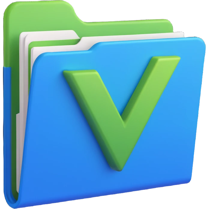 3D style illustration of a blue folder featuring a raised green V check icon emoji