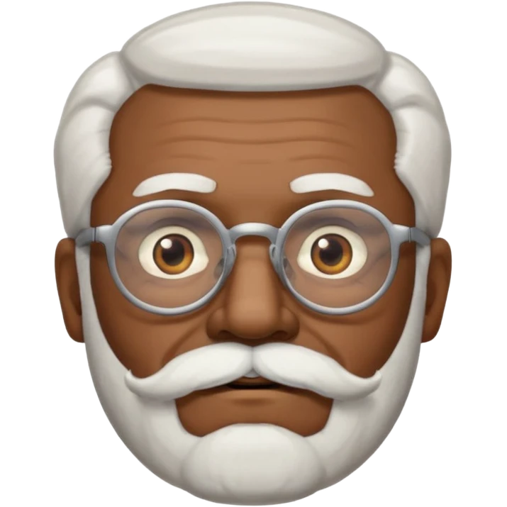 An elderly man emoji with medium-dark skin tone, white hair on the sides, glasses, thick eyebrows, and a white mustache and beard. emoji