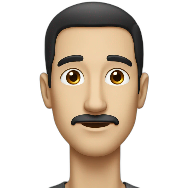 Tall man and long face.black hair and eyes.long nose.medium size mouth and big but long eyes emoji