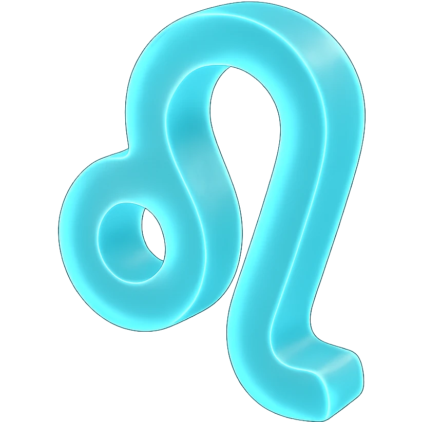 "A minimalistic glowing zodiac symbol ♌, centered on a dark cosmic background, symbol color #00d9ff, clean design, modern and luminous" emoji