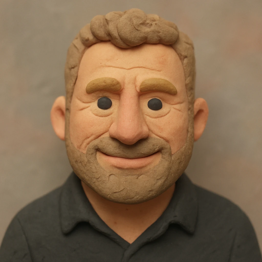 Create a claymation-style portrait emoji of the person in the reference image, with a friendly expression, pastel colors, and visible clay texture, showing head and shoulders only. emoji