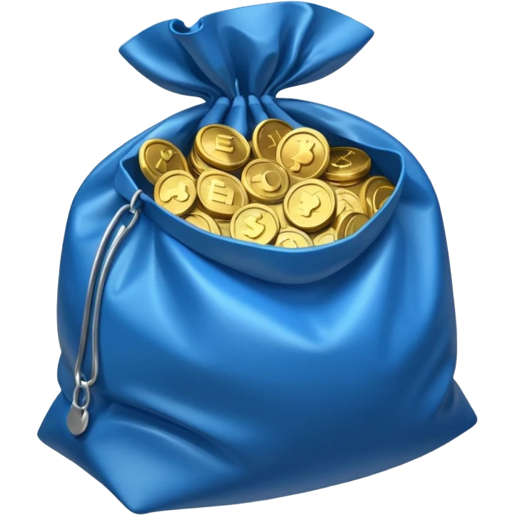 blue coins inside an opened bag  emoji