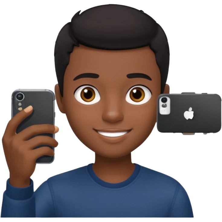 generate a pretty bratz dark skinned boy with short black hair taking a selfie emoji
