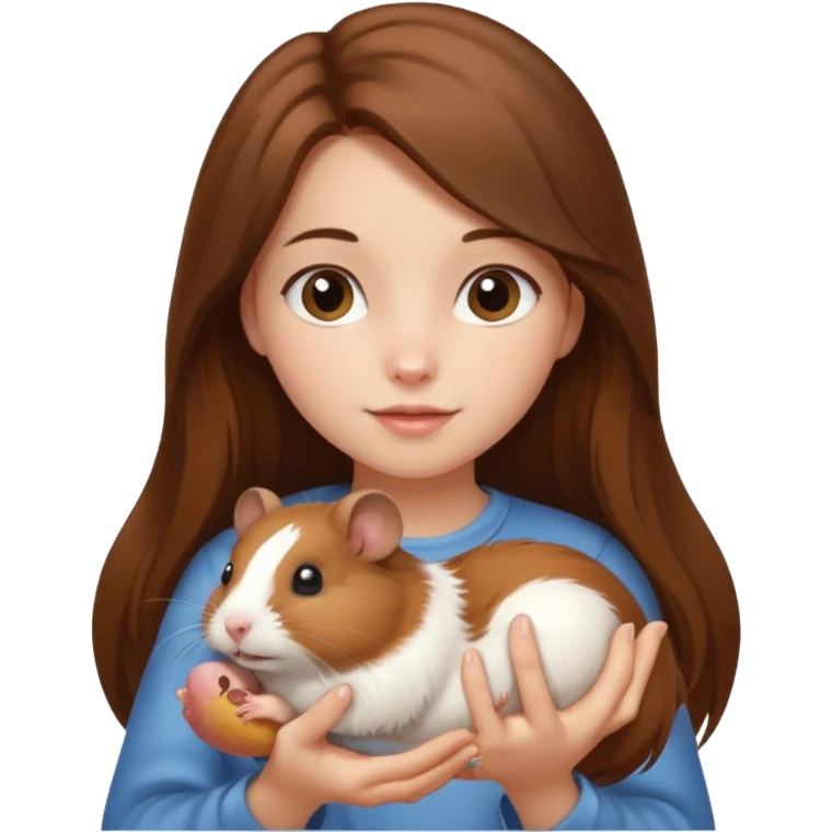 A pretty brown long hair  girl holding a hamster emoji