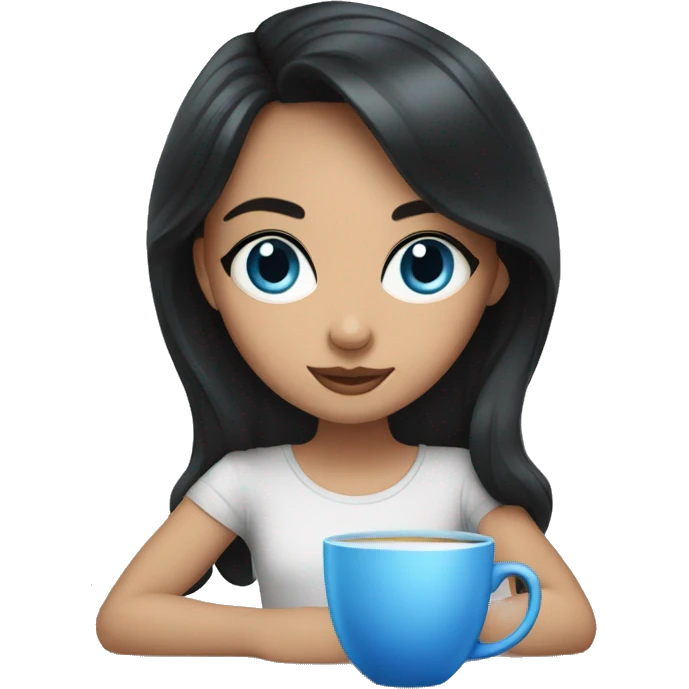 Girl with dark hair and blue eyes sipping tea emoji