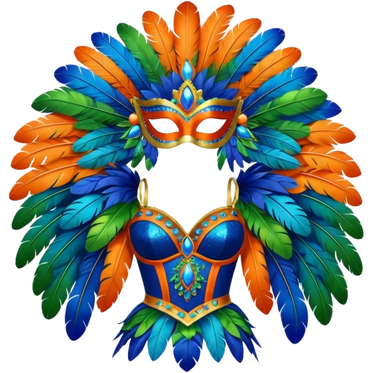 carnival mas costume, blue, green and orange preferably, full costume feathers at the back  emoji