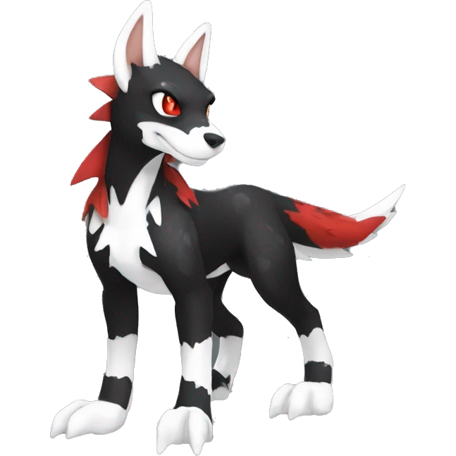 Black Cool Edgy Sergal-Houndoom-Fakémon  with White and Red Edgy markings emoji