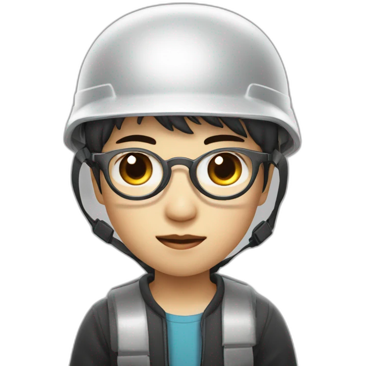 chinese boy with small eye and thick lip wearing thin metal glasses and withe safety helmet emoji
