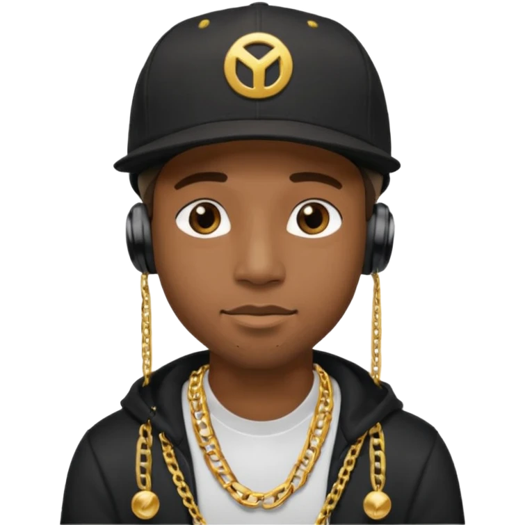 black guy with golden chains earbuds and a snapback cap emoji