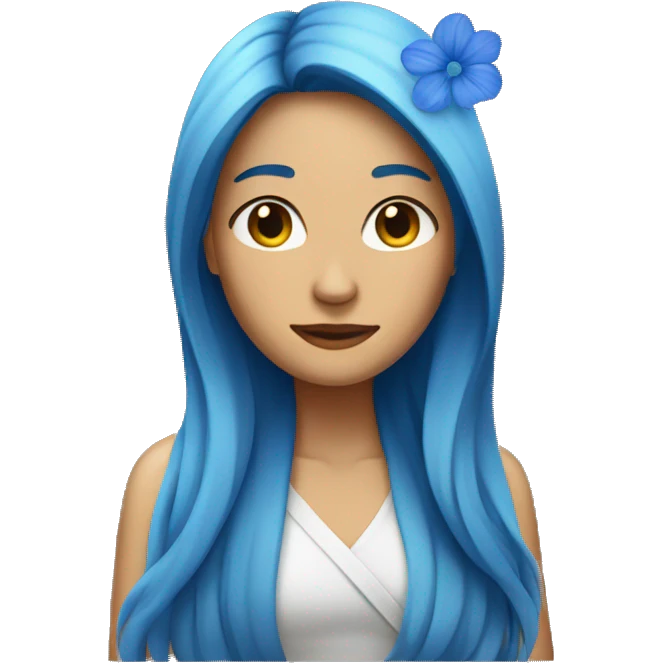 Long haired woman with a blue flower on hair emoji