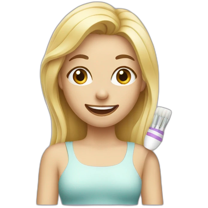 blonde girl with a toothbrush emoji