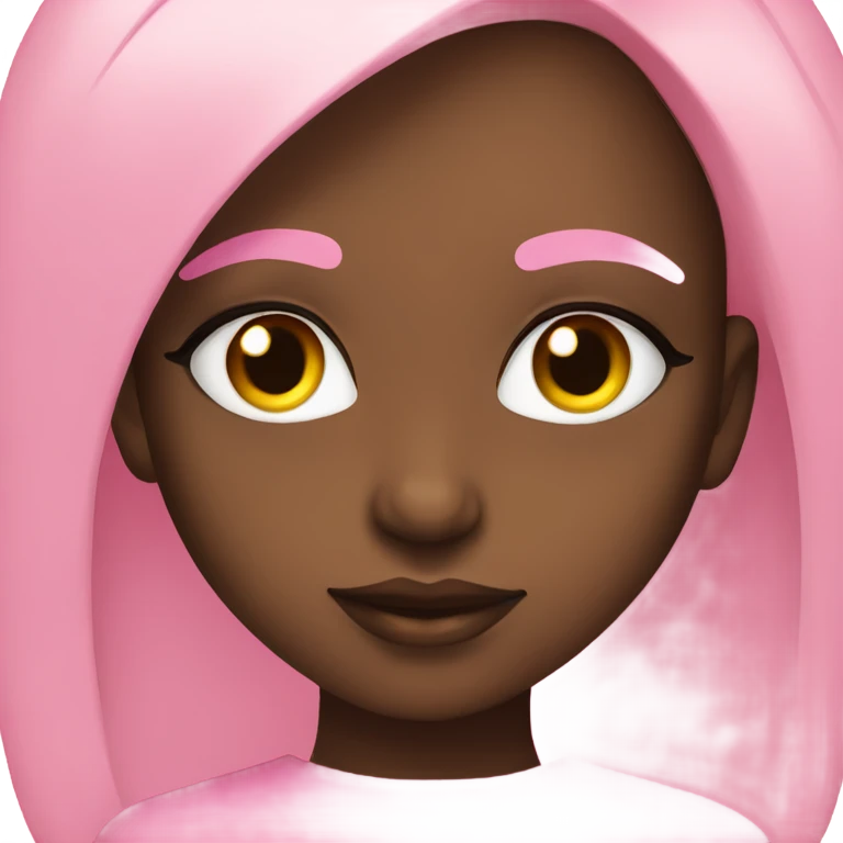Black girl with amber eyes long eyelashes wearing pink emoji