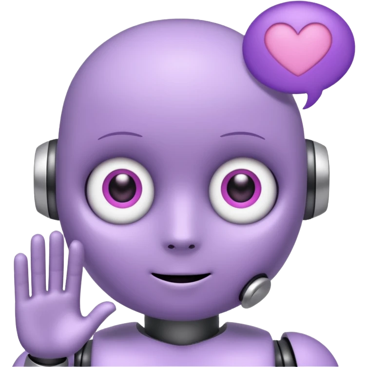 bot in flieder mit herzaugen in weiß mit sprechblase wo steht - lass uns Content erstellen emoji