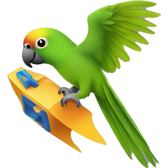 Green conure playing with toy emoji